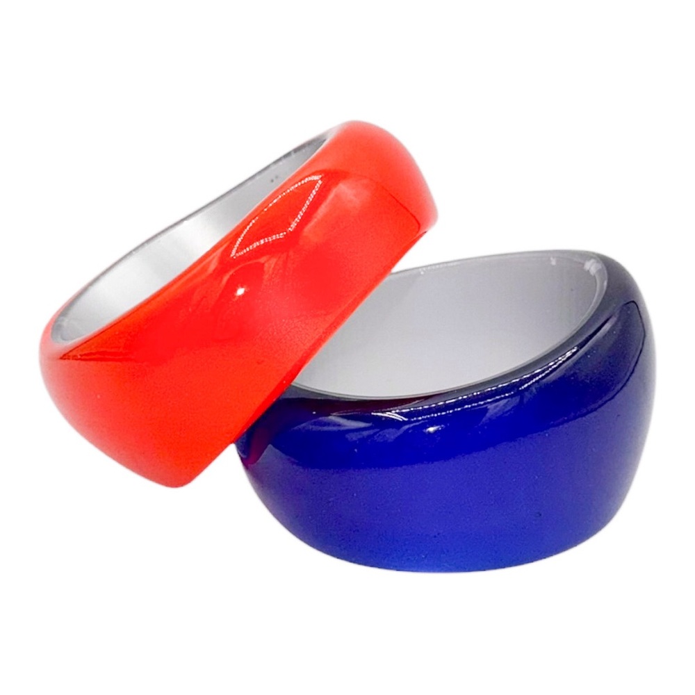 (2) TWO’S COMPANY Orange & Purple Acrylic Chunky Cuff Bangle Bracelets
